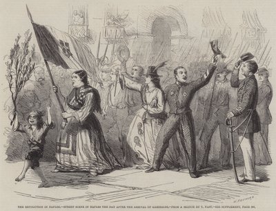 La Revolución en Nápoles, Escena Callejera en Nápoles el Día después de la Llegada de Garibaldi de Thomas Nast